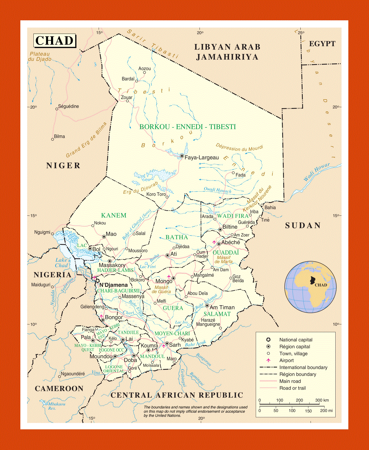 Political and administrative map of Chad