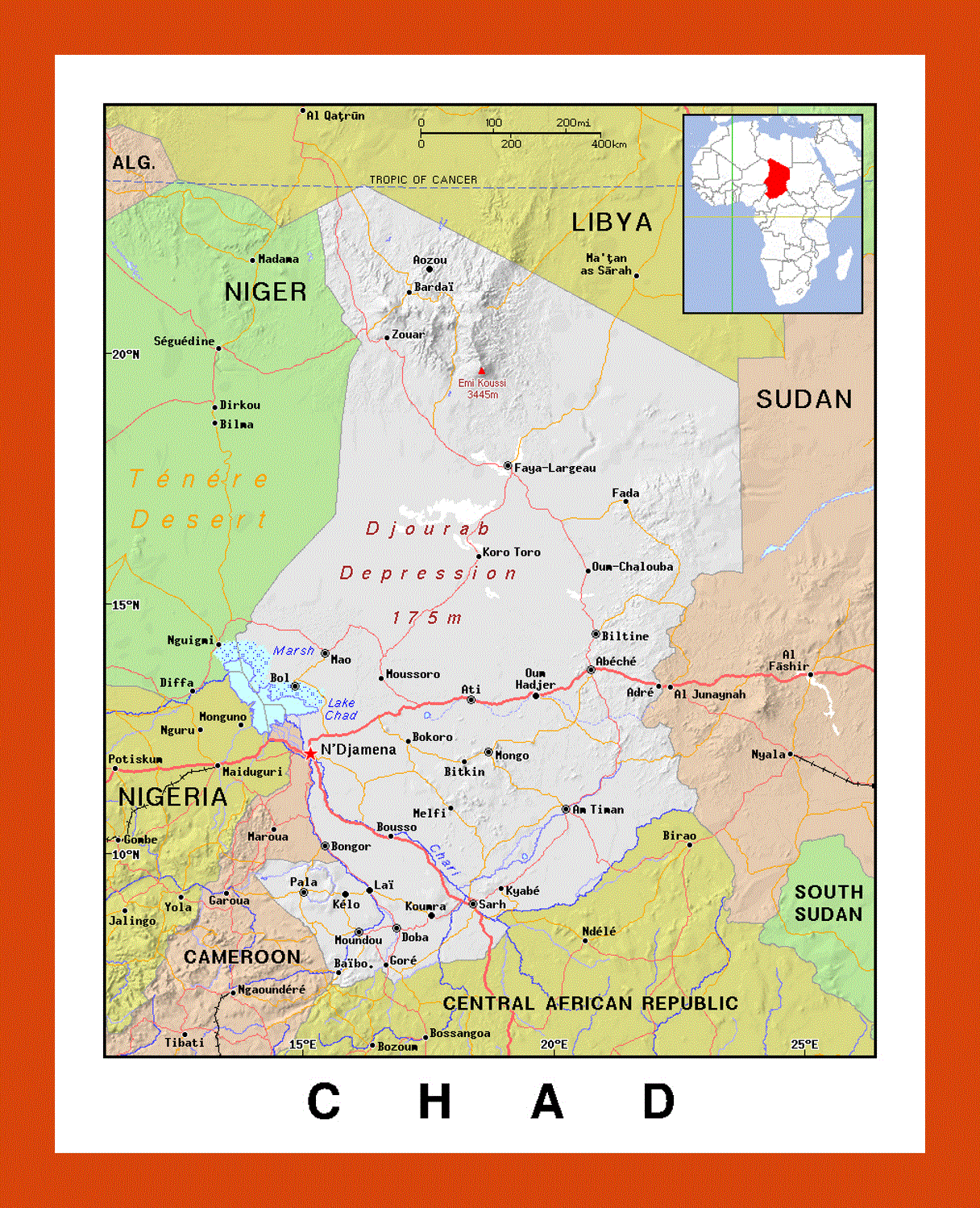 Political map of Chad