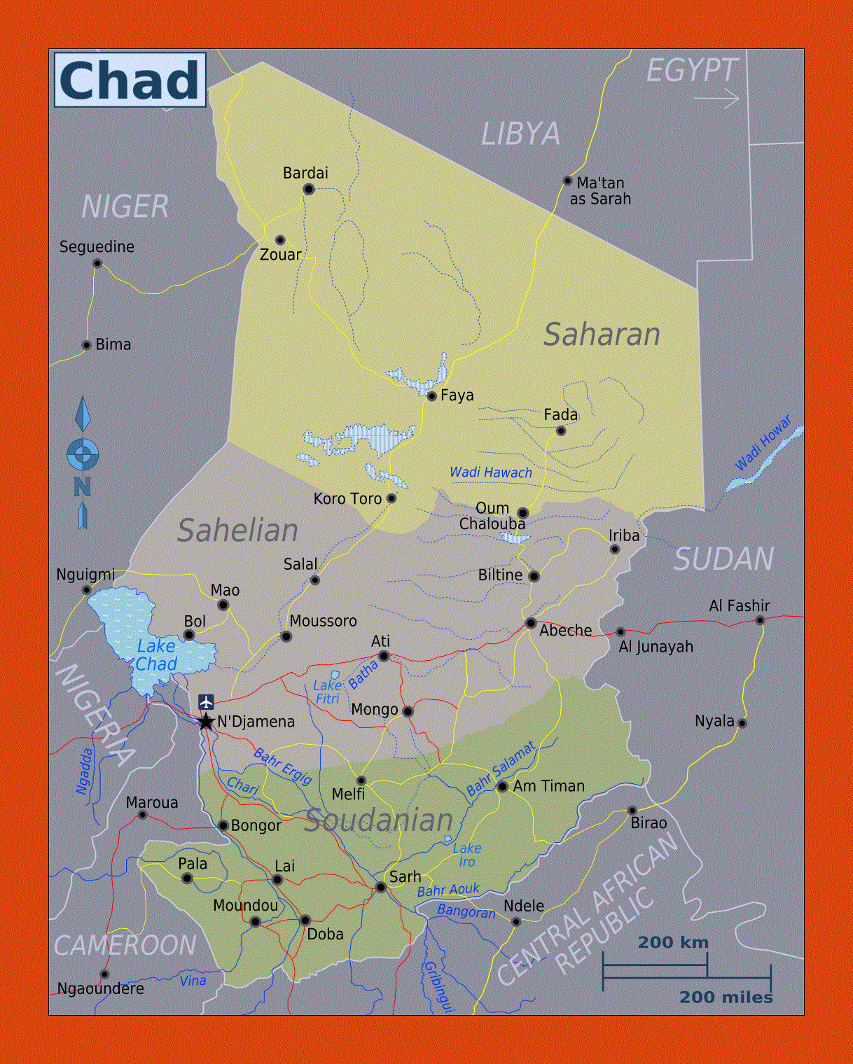 Regions map of Chad