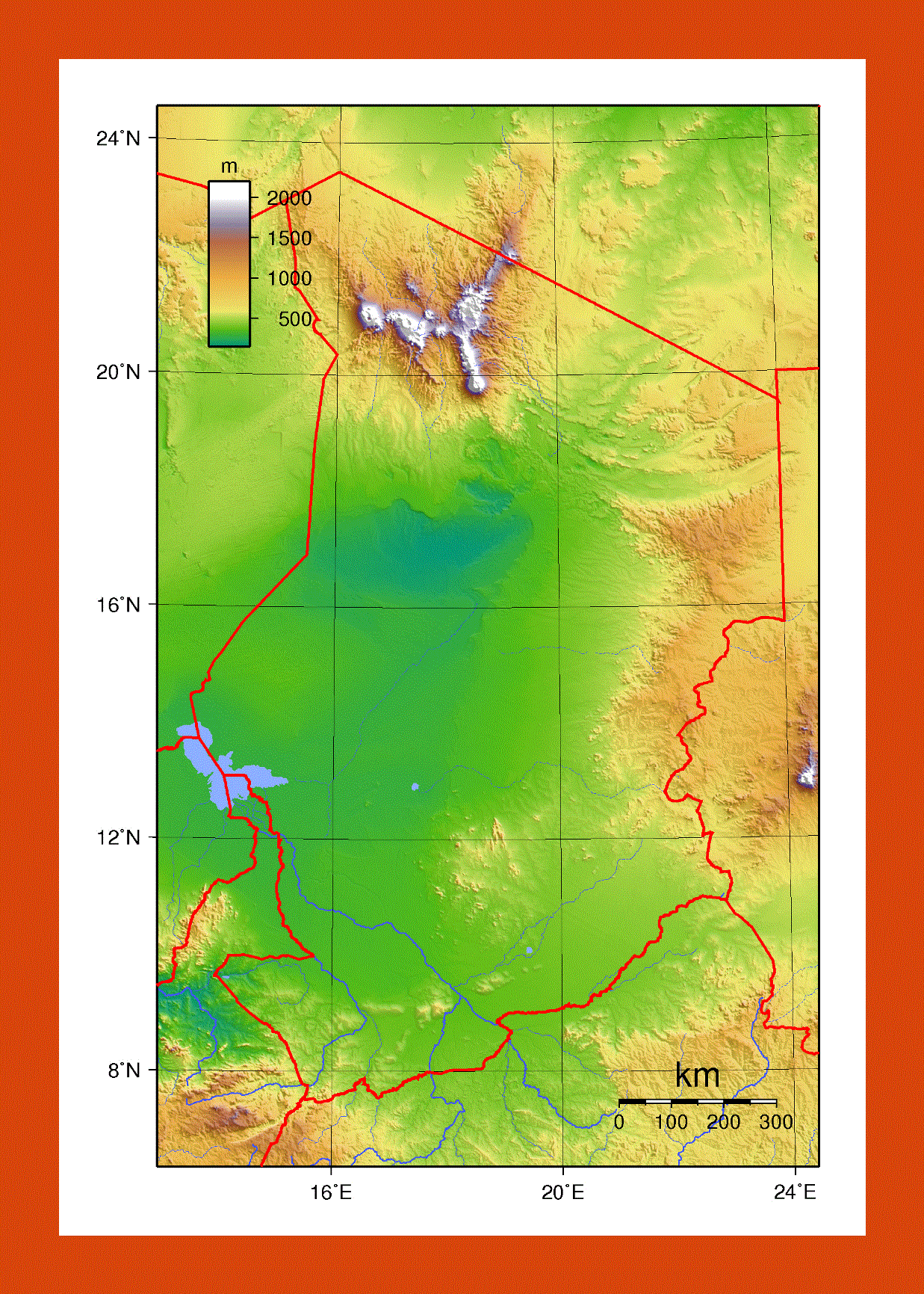Topographical map of Chad