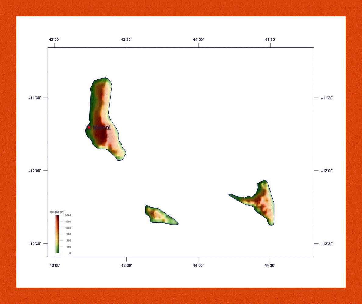 Elevation map of Comoros