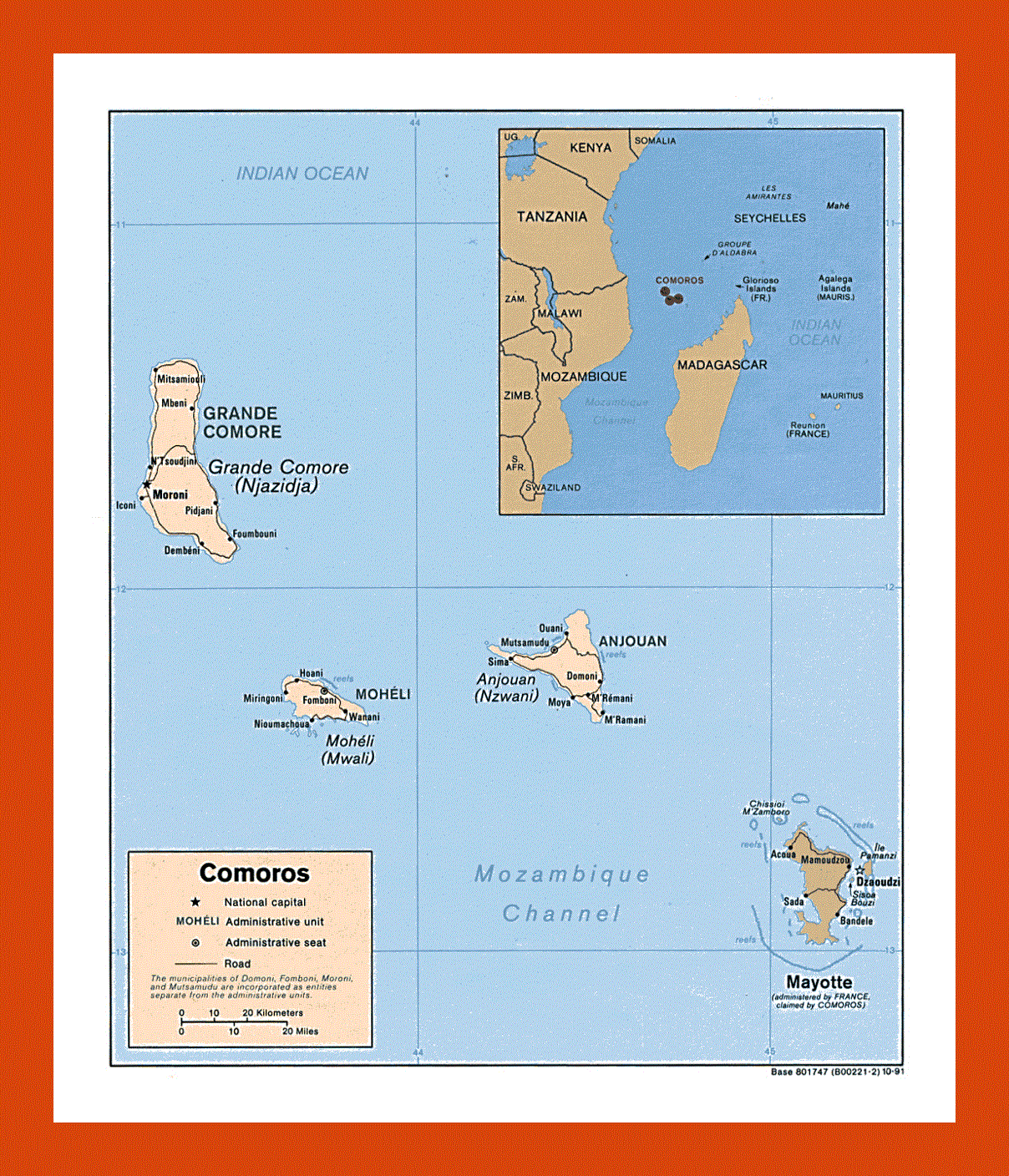 Political map of Comoros - 1991