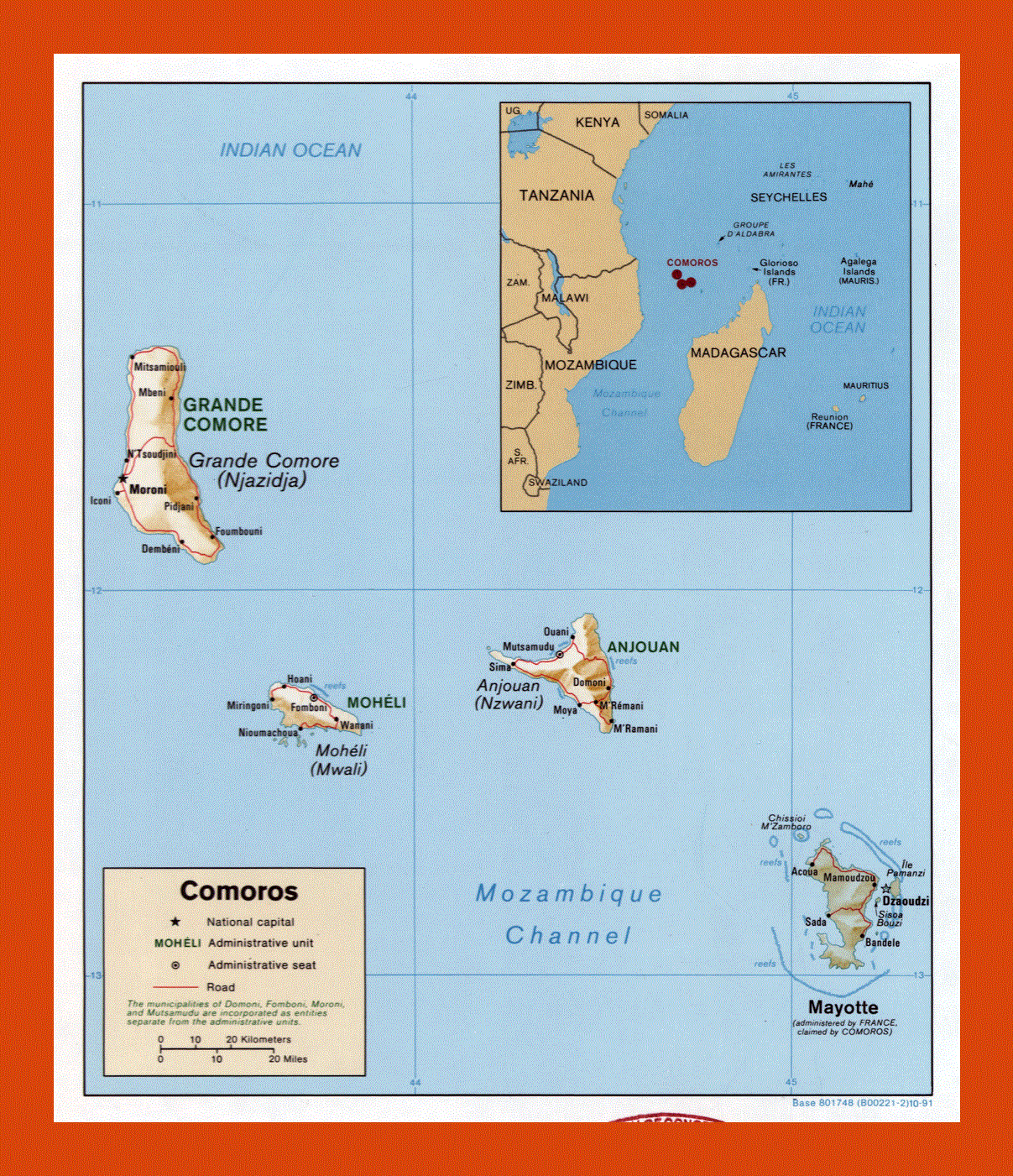 Political map of Comoros - 1991