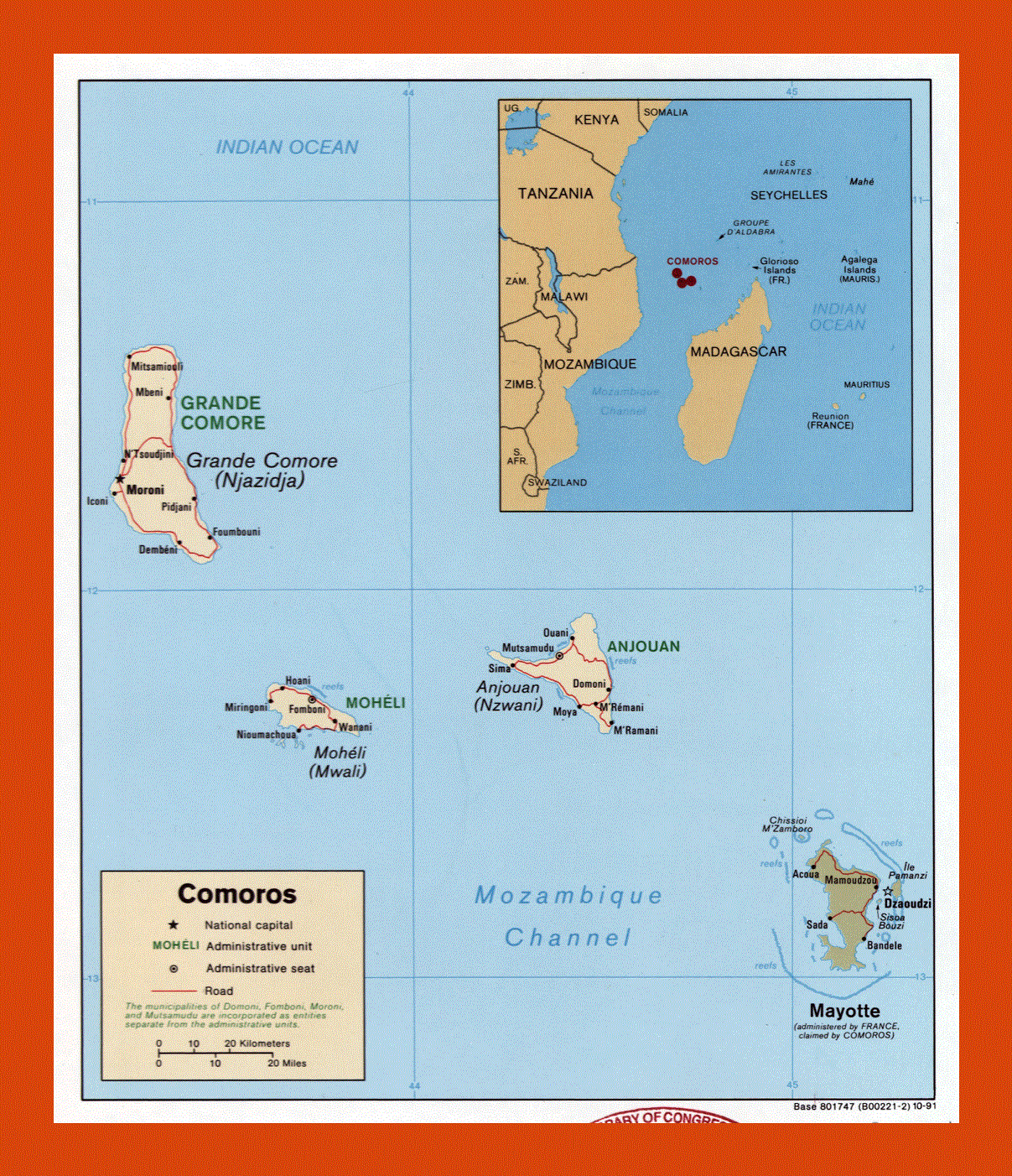 Political map of Comoros - 1991