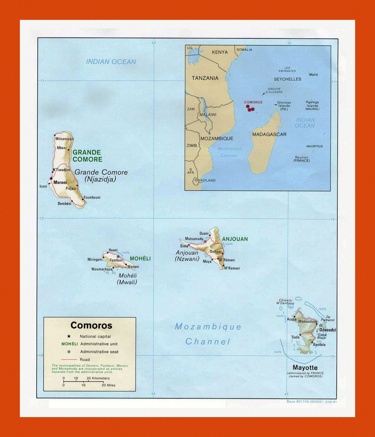 Political map of Comoros - 1991