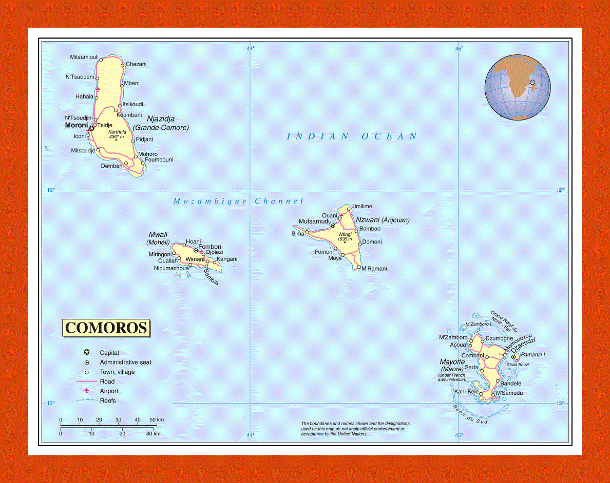 Political map of Comoros