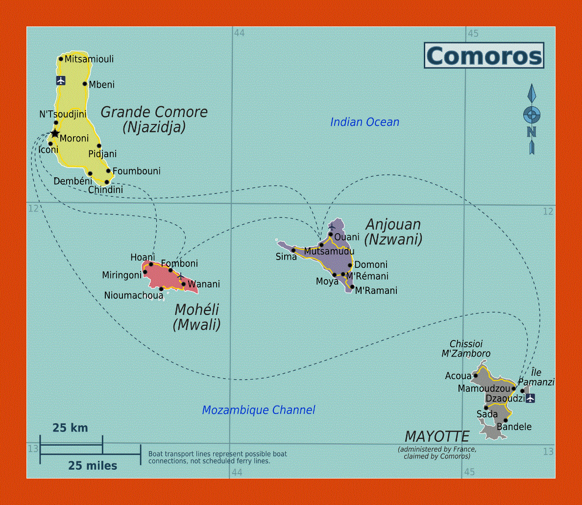 Regions map of Comoros Islands