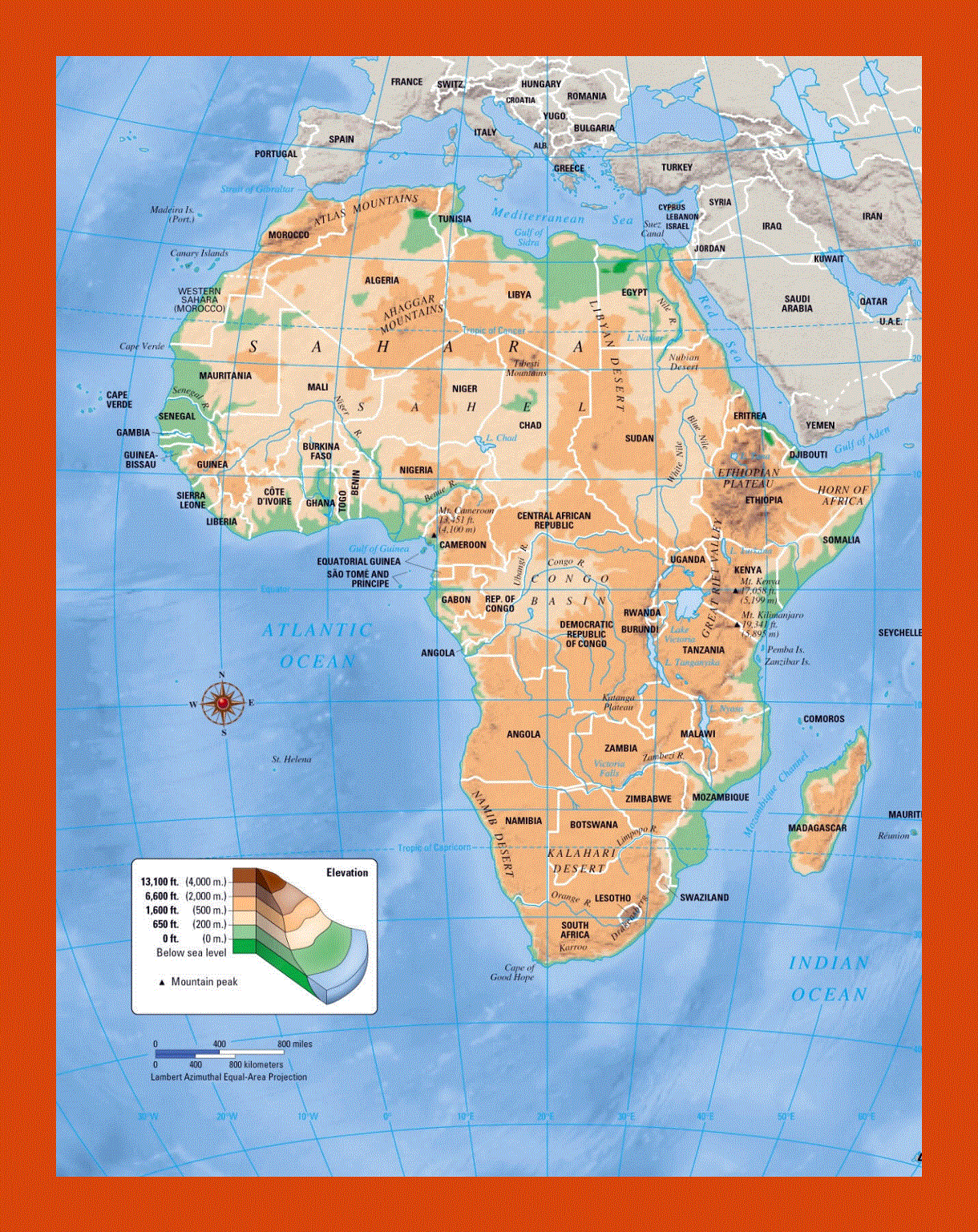 Elevation map of Africa