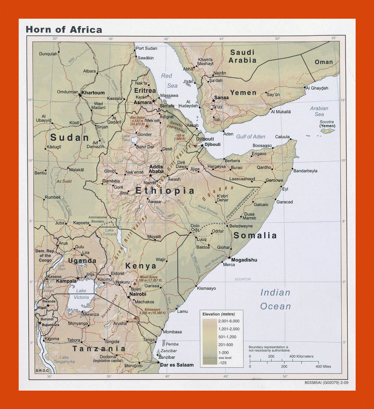 Elevation map of Horn of Africa - 2009