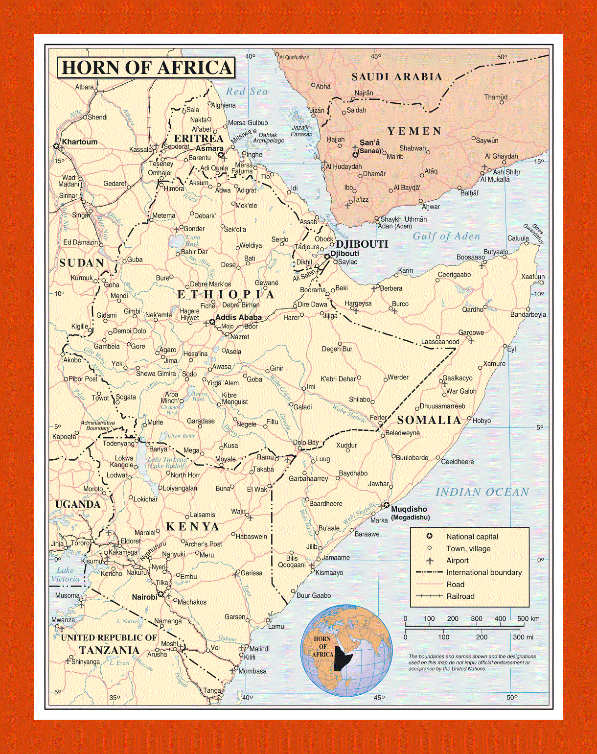 Political map of Horn of Africa