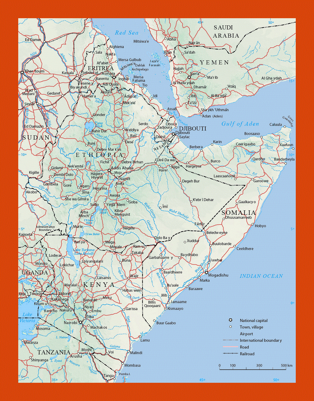 Political map of Horn of Africa