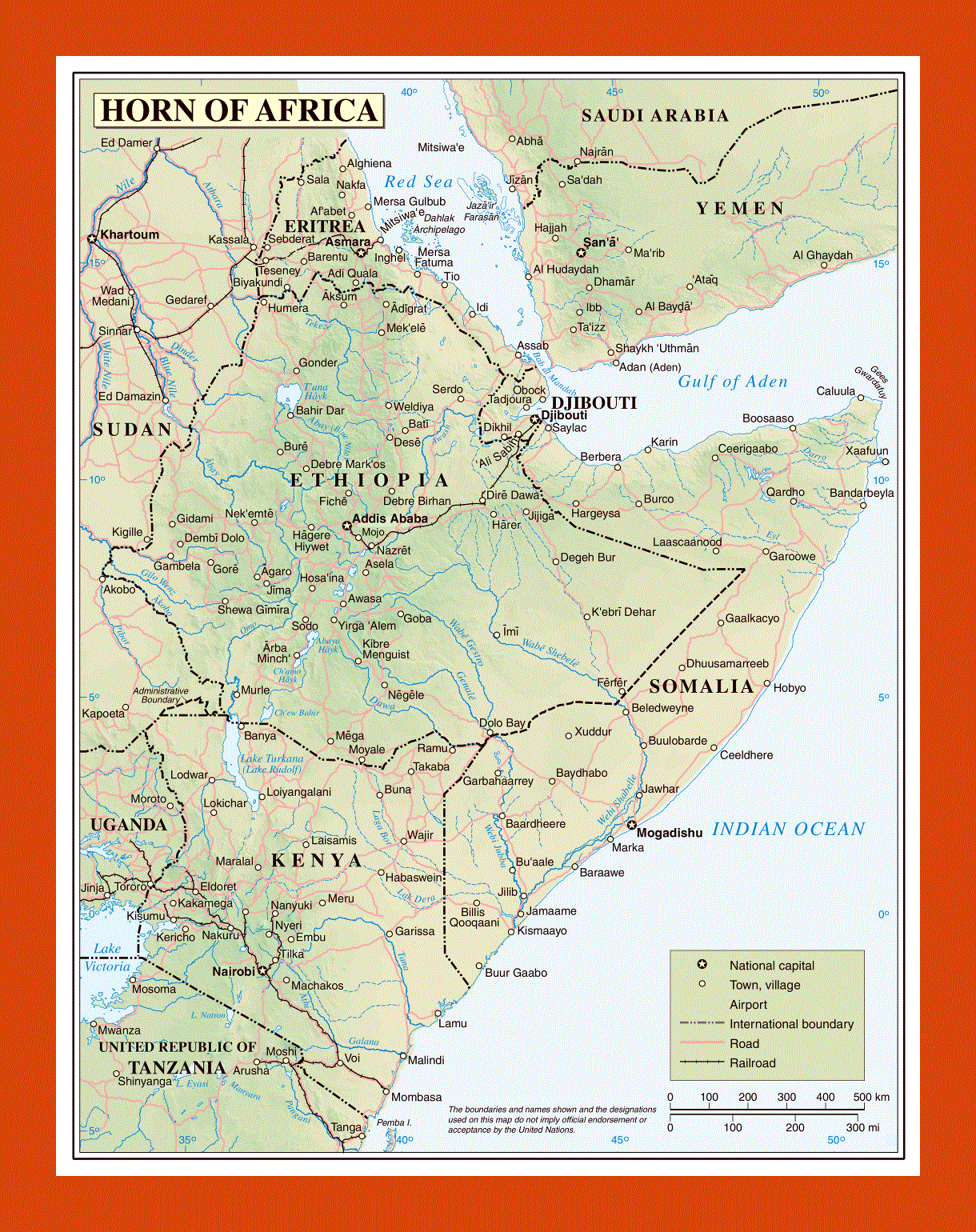 Political map of Horn of Africa