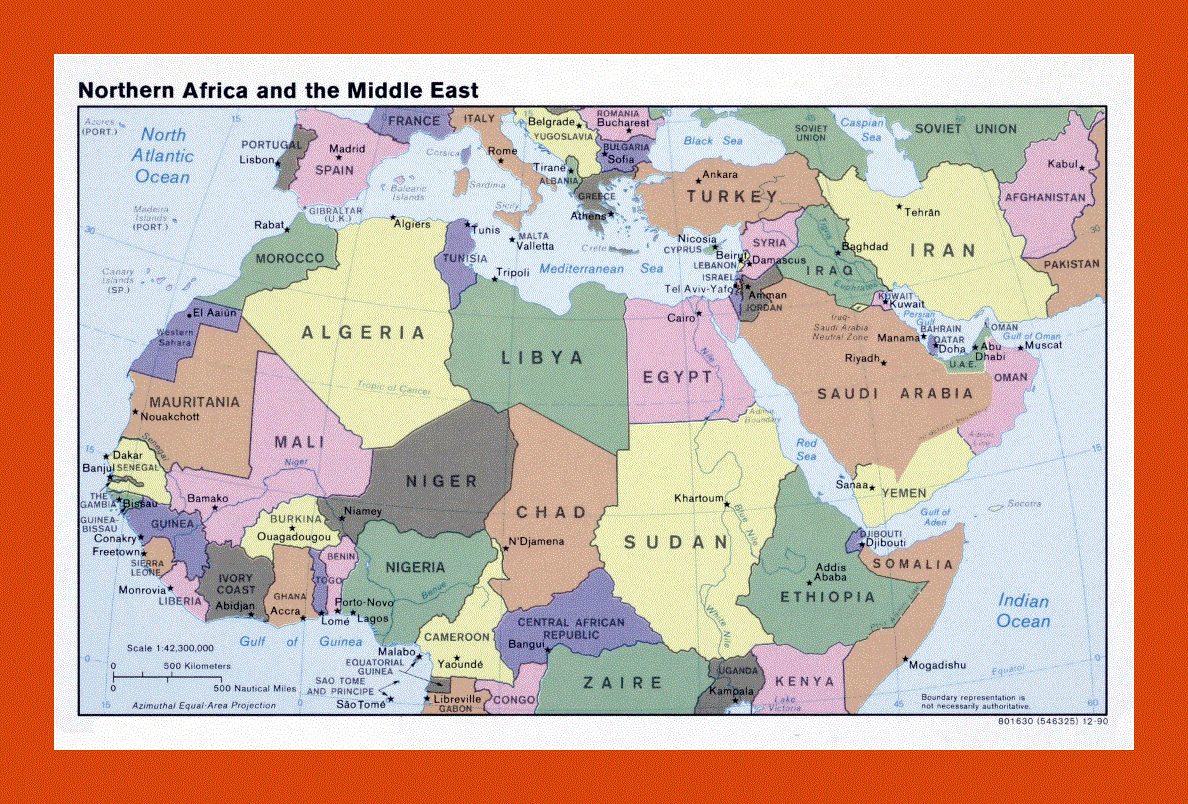 Political map of North Africa and the Middle East - 1990