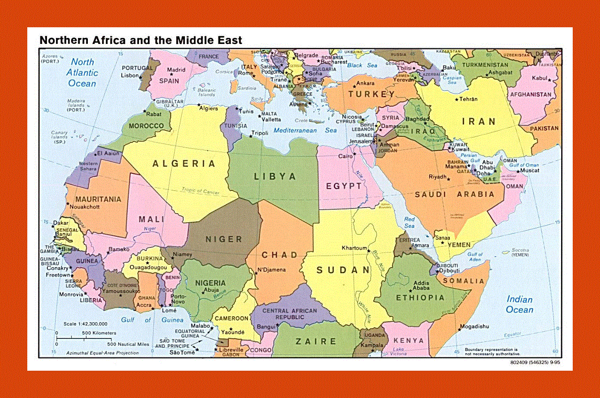 Political map of North Africa and the Middle East - 1995