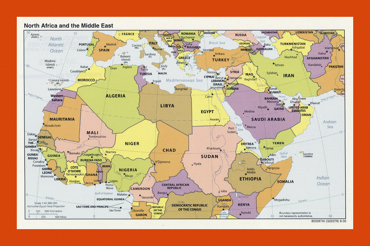 Political map of North Africa and the Middle East - 2009