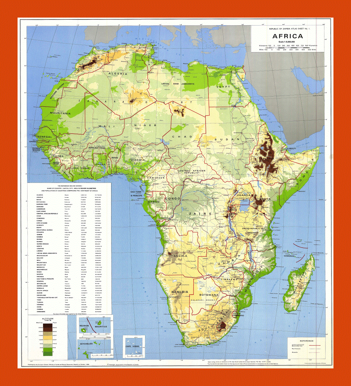Physical and political map of Africa