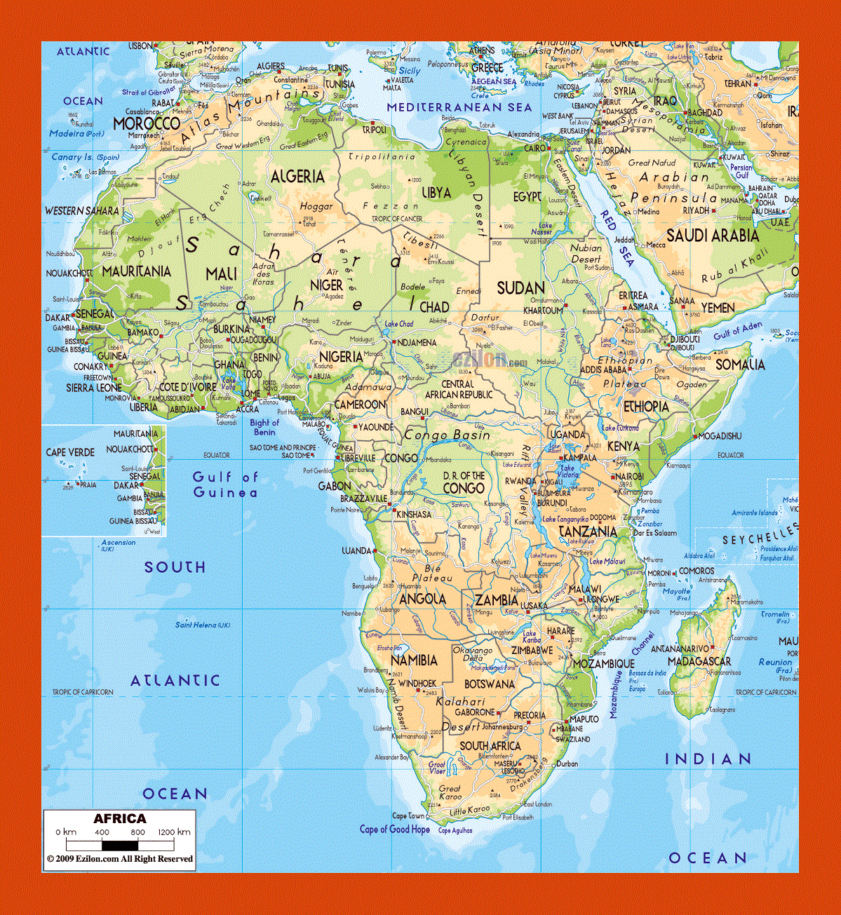 Physical map of Africa