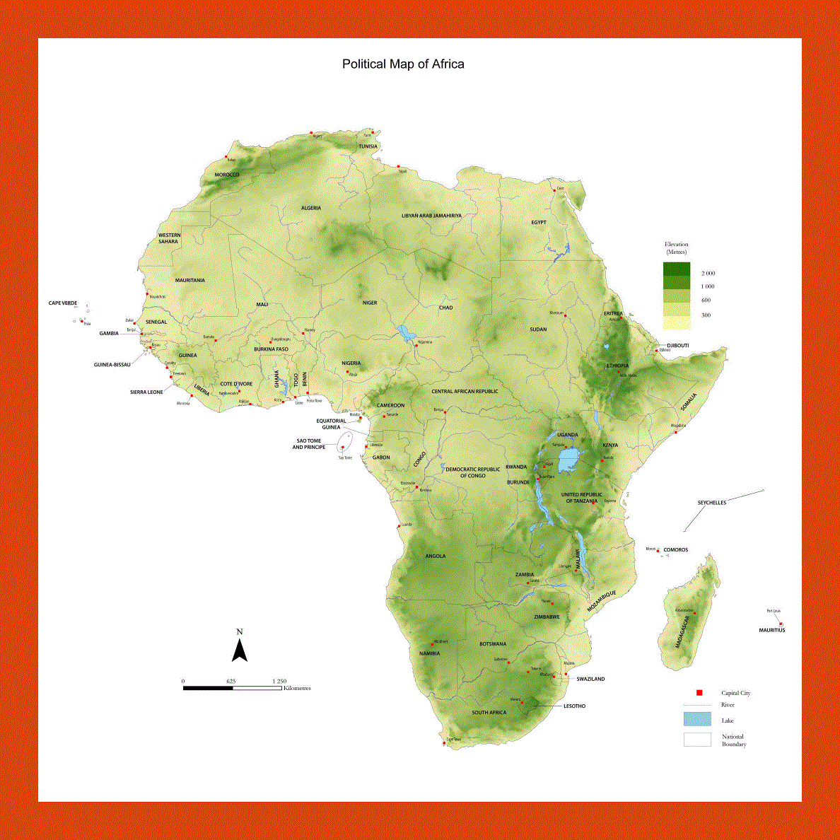 Physical map of Africa