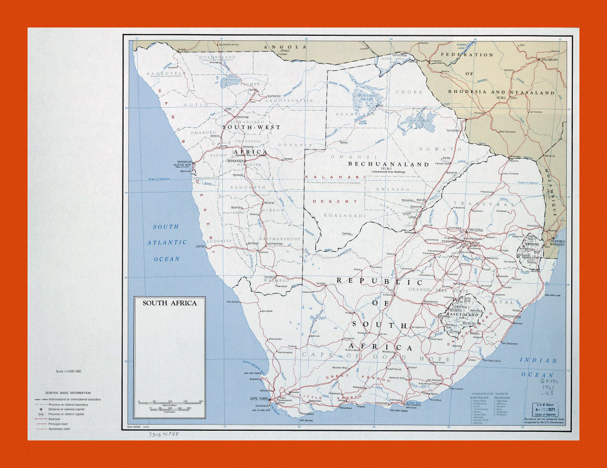 Political map of South Africa - 1961