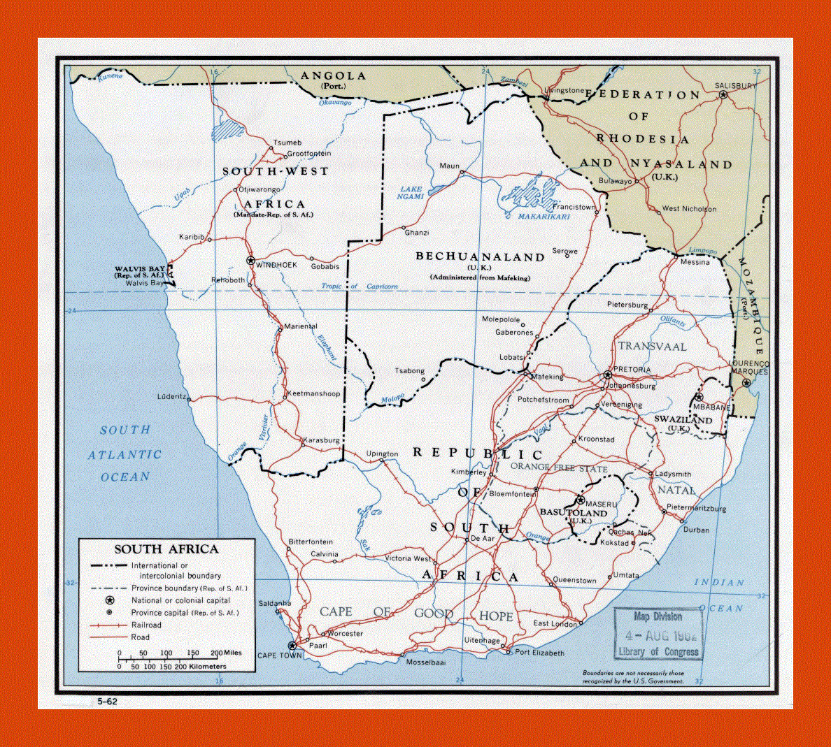 Political map of South Africa - 1962
