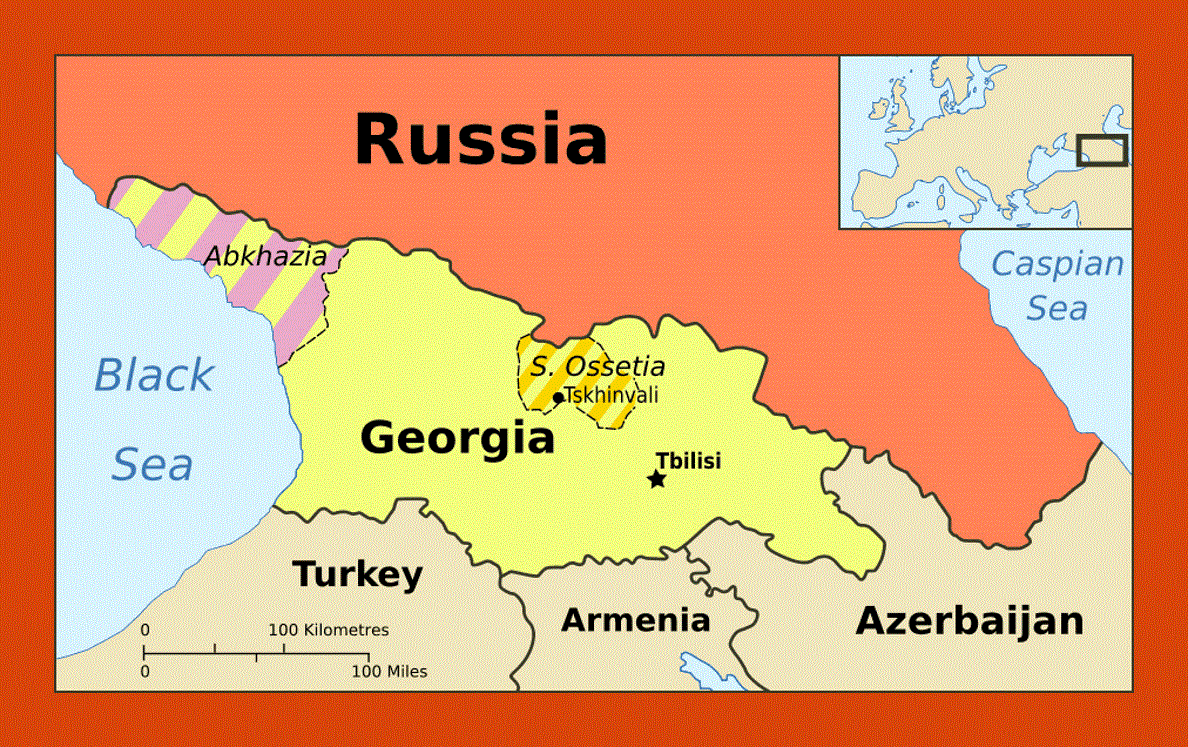 Political map of Abkhazia, Georgia and South Ossetia