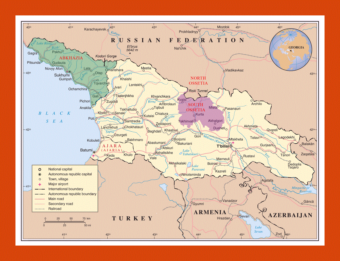 Political map of Georgia, Abkhazia and South Ossetia