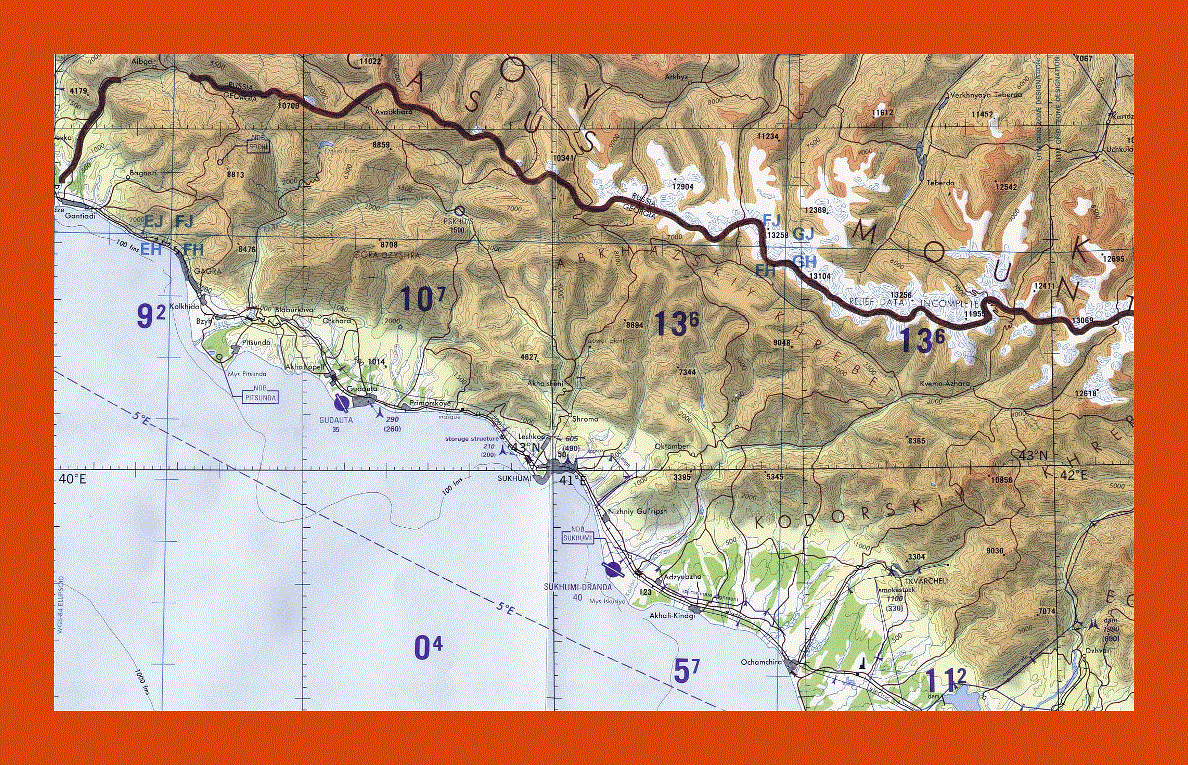 Topographical map of Abkhazia