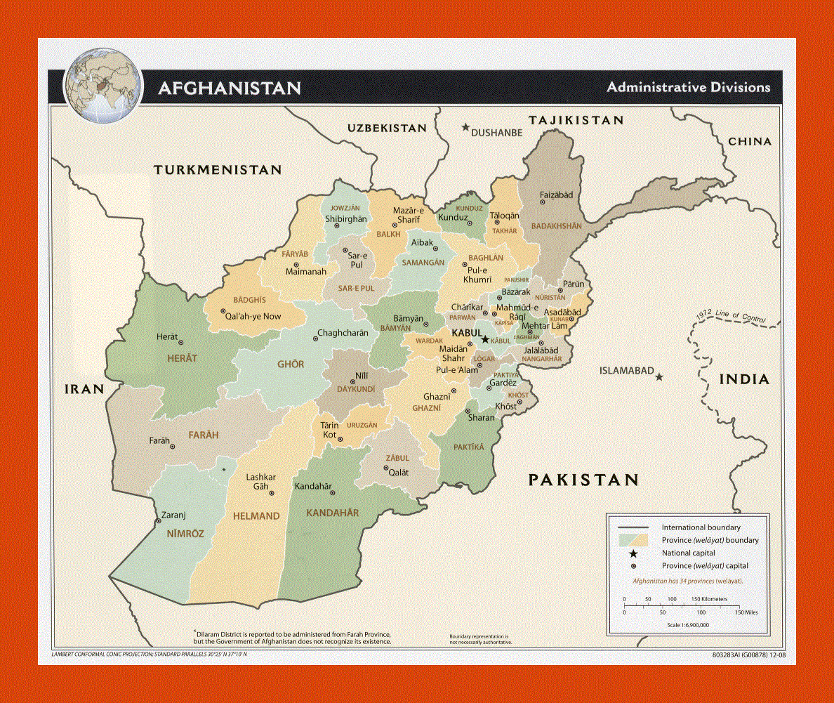 Administrative divisions map of Afghanistan - 2008