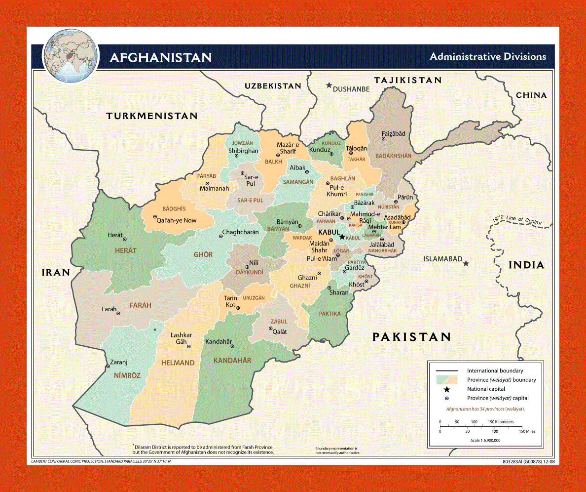 Administrative divisions map of Afghanistan - 2009
