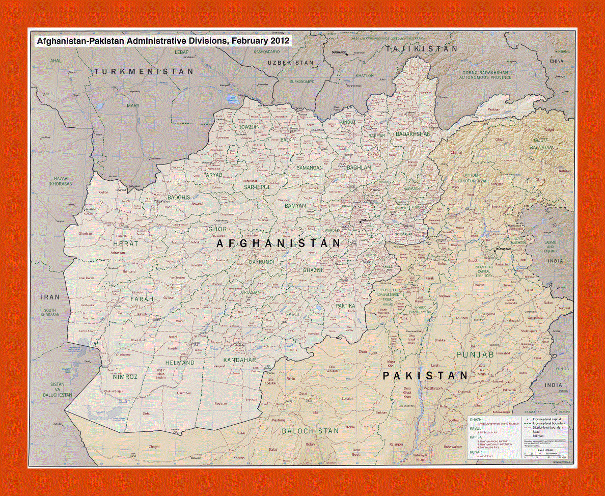 Administrative divisions map of Afghanistan and Pakistan - 2012