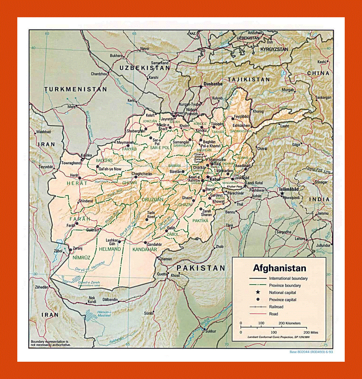 Political and administrative map of Afghanistan - 1993