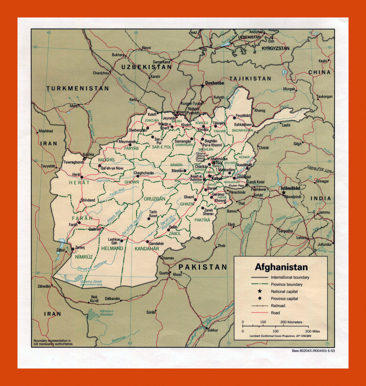 Political and administrative map of Afghanistan - 1993