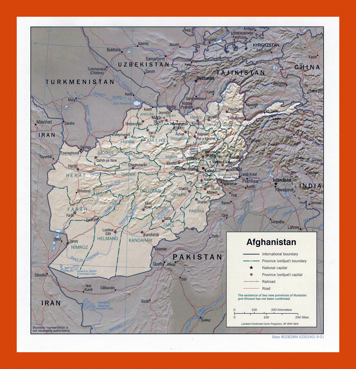 Political and administrative map of Afghanistan - 2001
