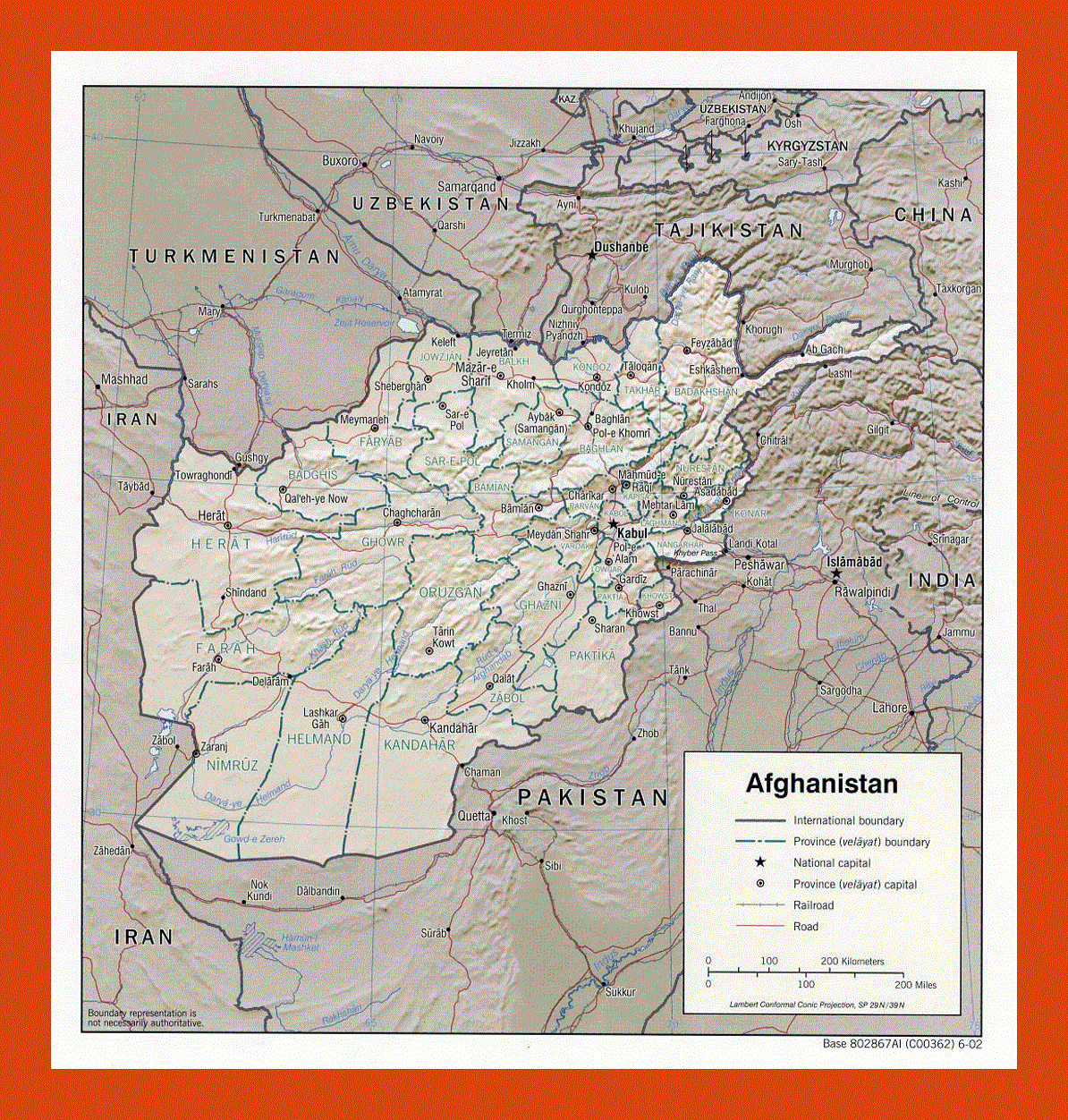 Political and administrative map of Afghanistan - 2002