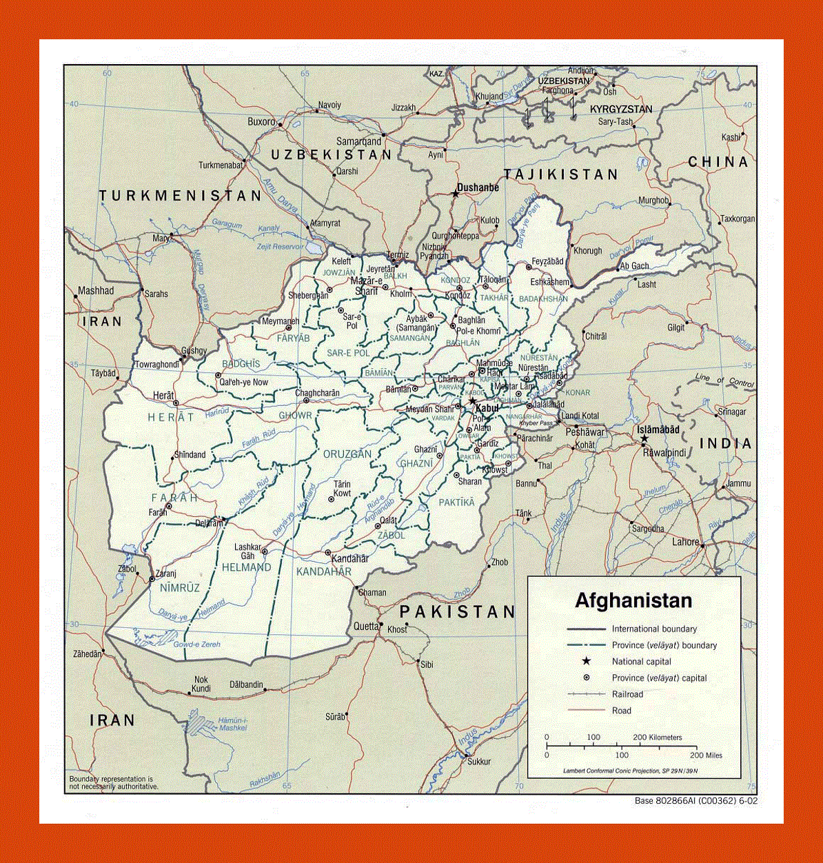 Political and administrative map of Afghanistan - 2002