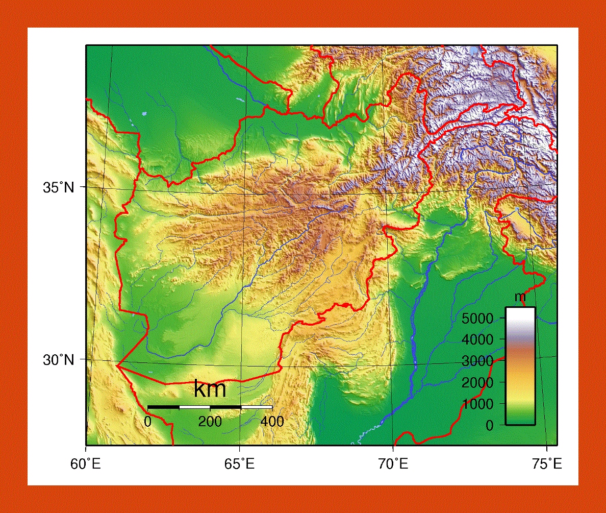 Topographical map of Afghanistan
