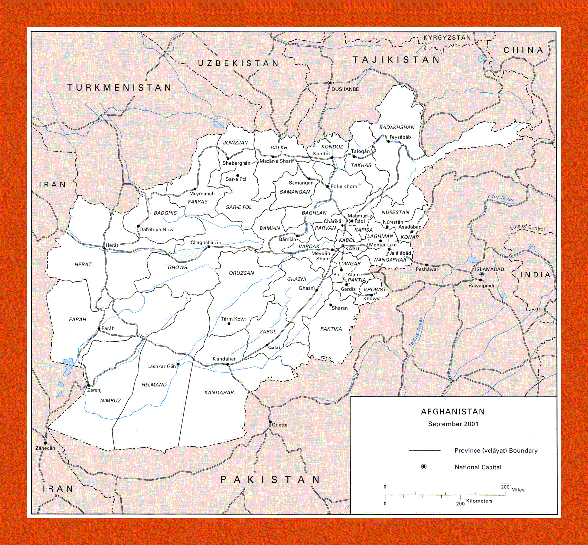 US army map of Afghanistan - 2001