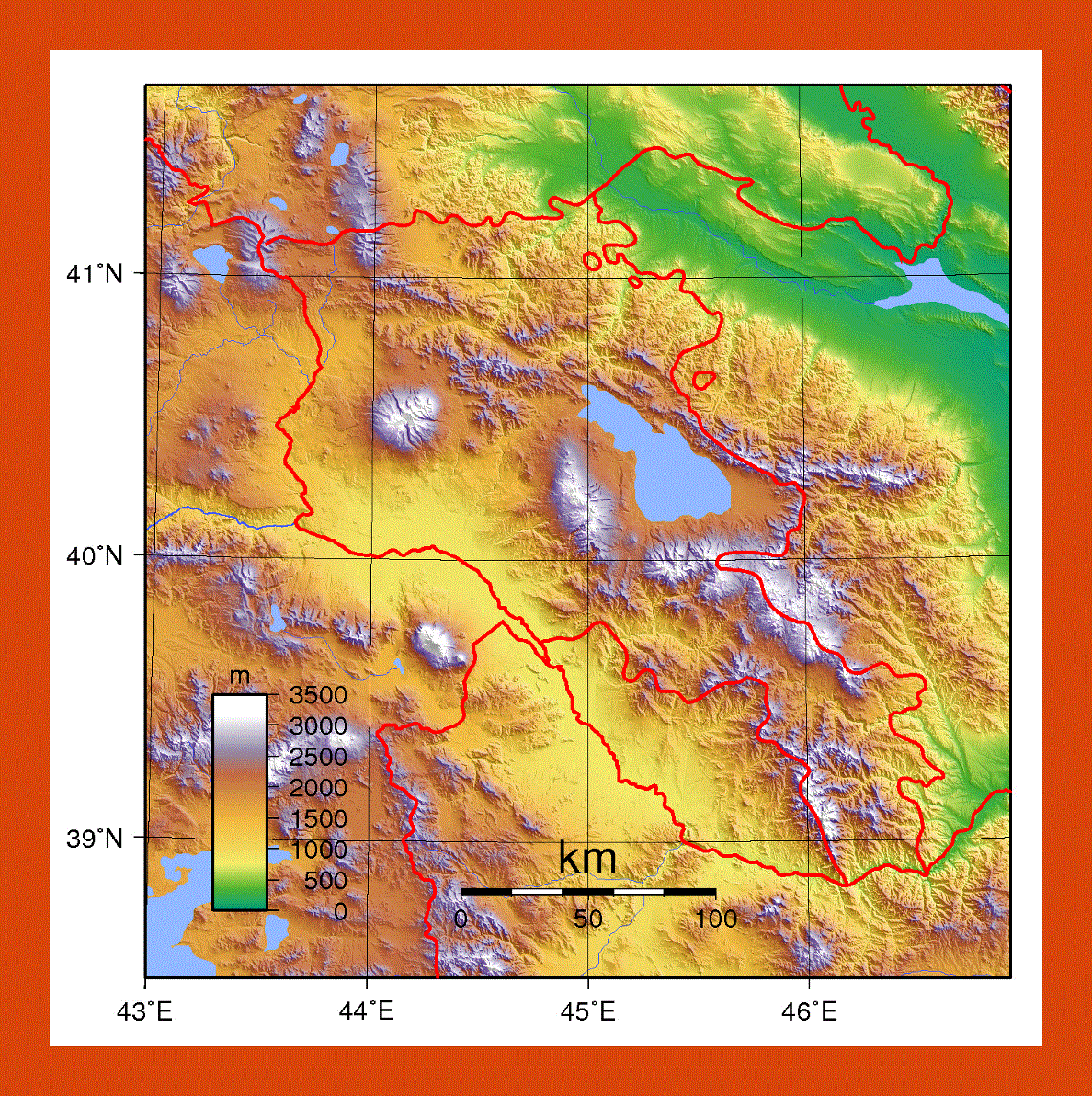 Physical map of Armenia