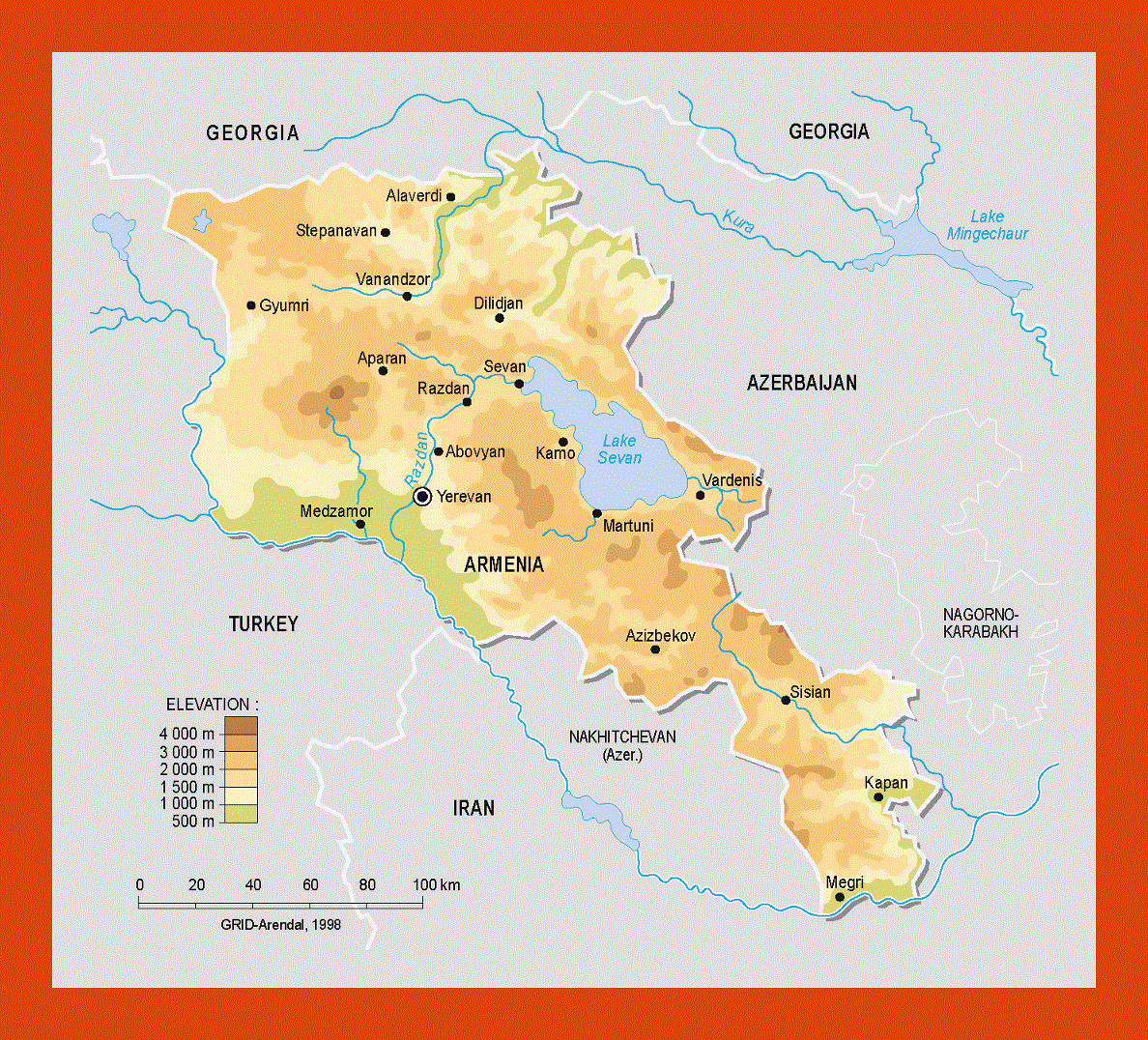 Physical map of Armenia