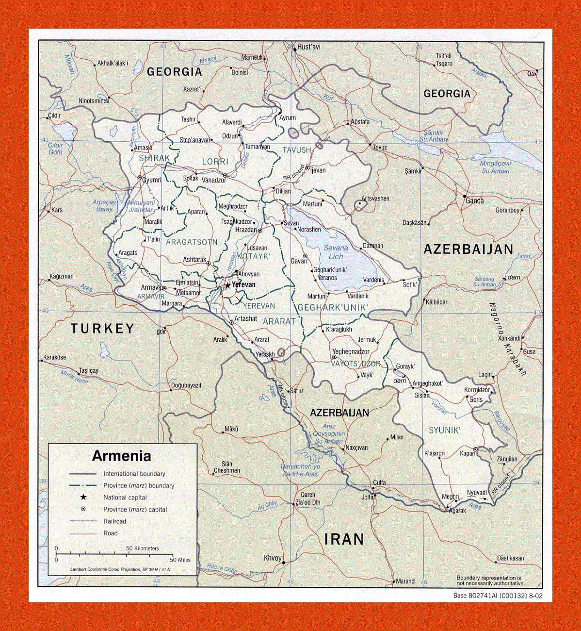 Political and administrative map of Armenia - 2002