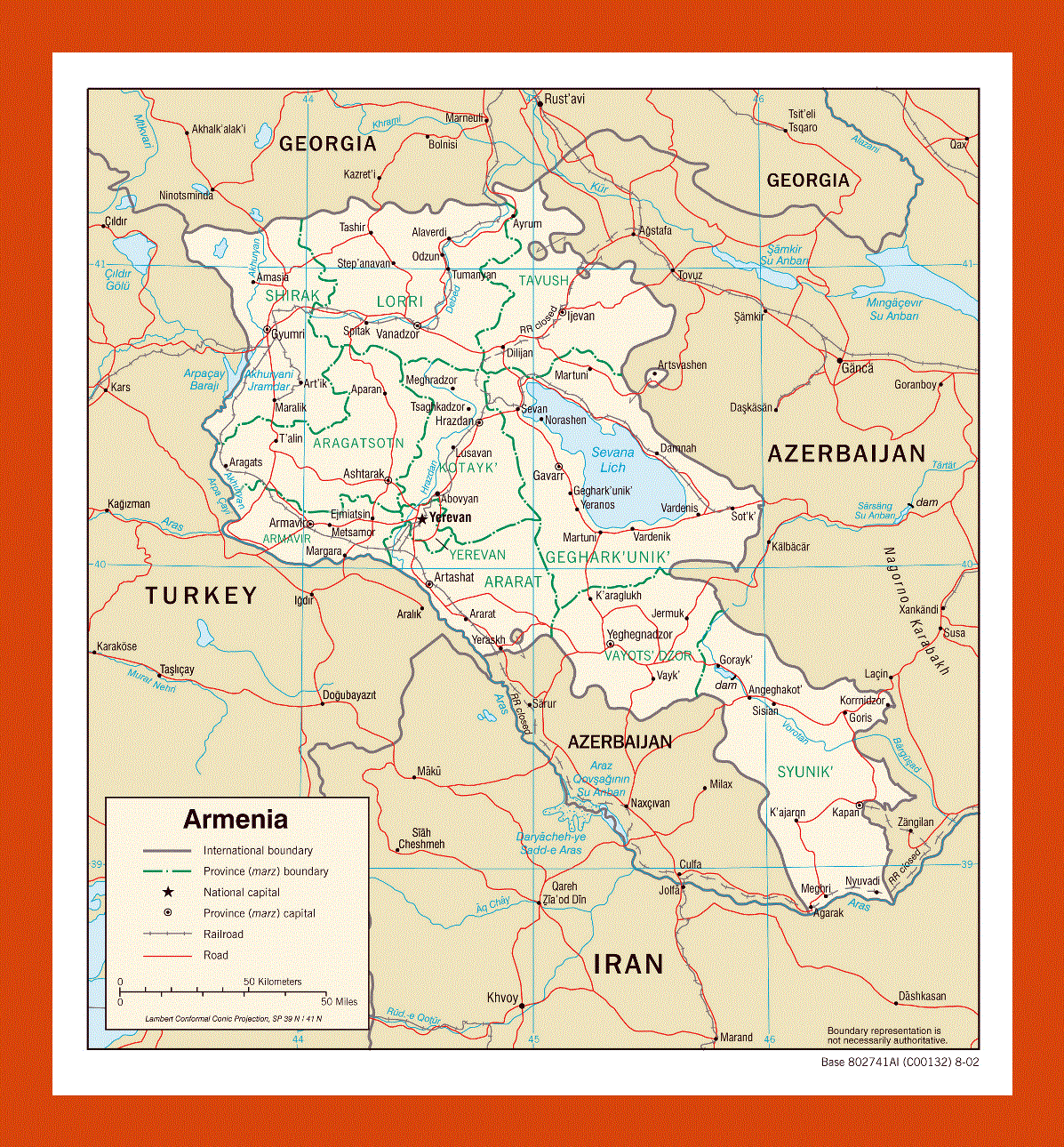 Political and administrative map of Armenia - 2002