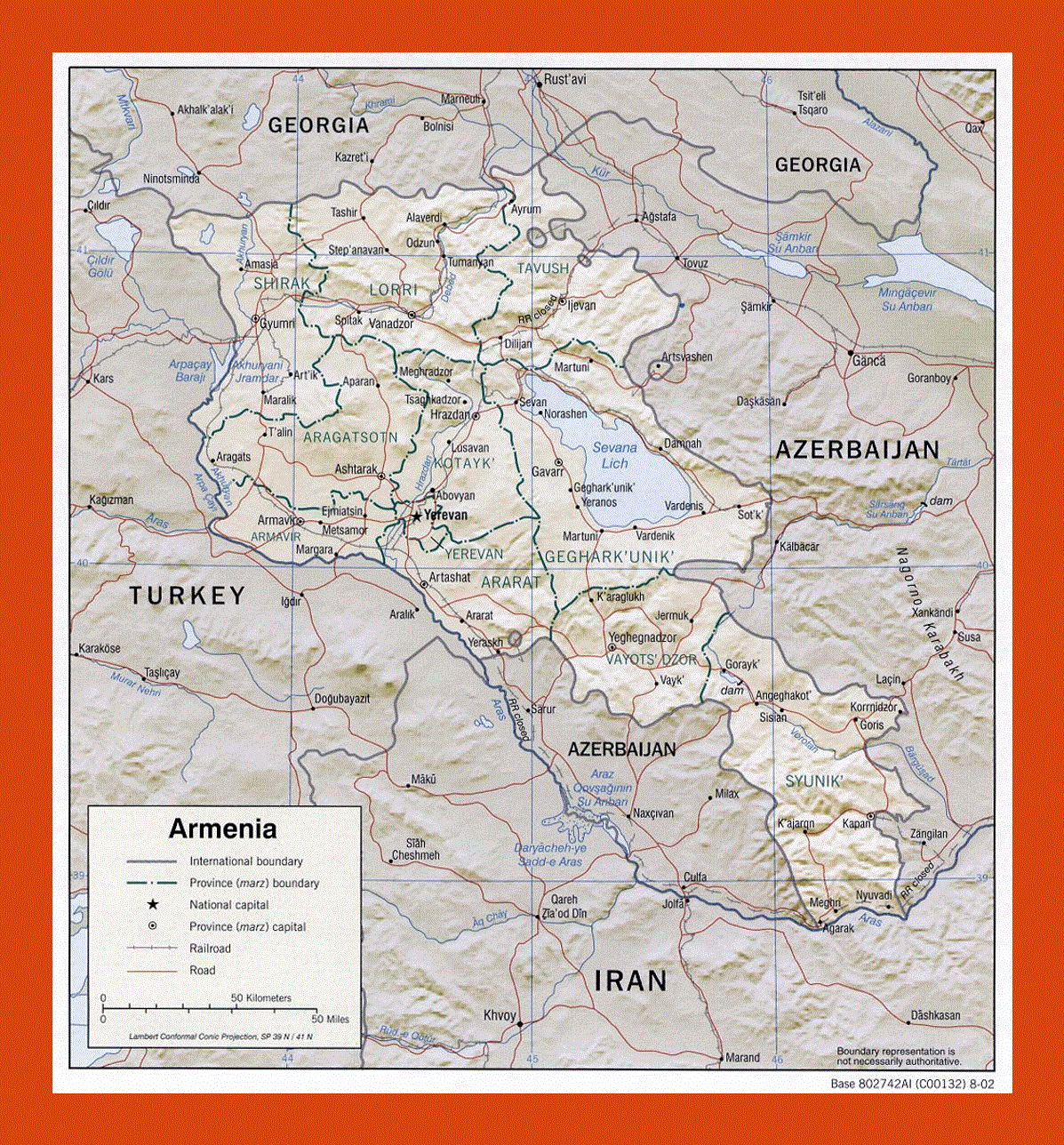 Political and administrative map of Armenia - 2002