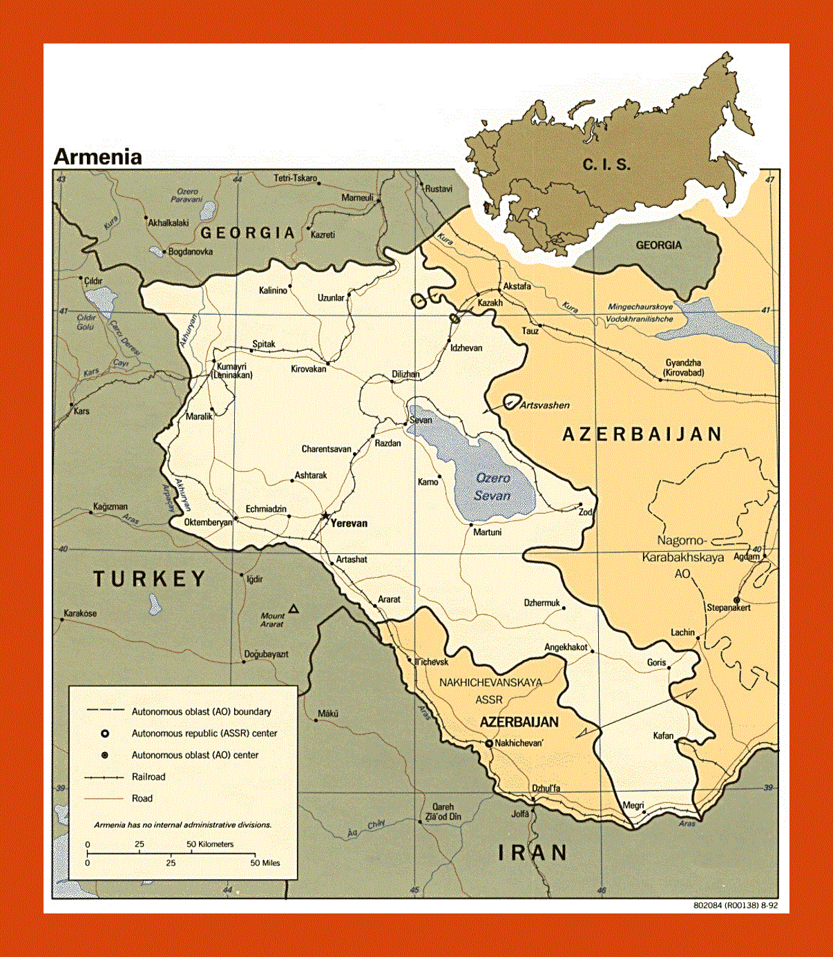Political map of Armenia - 1992