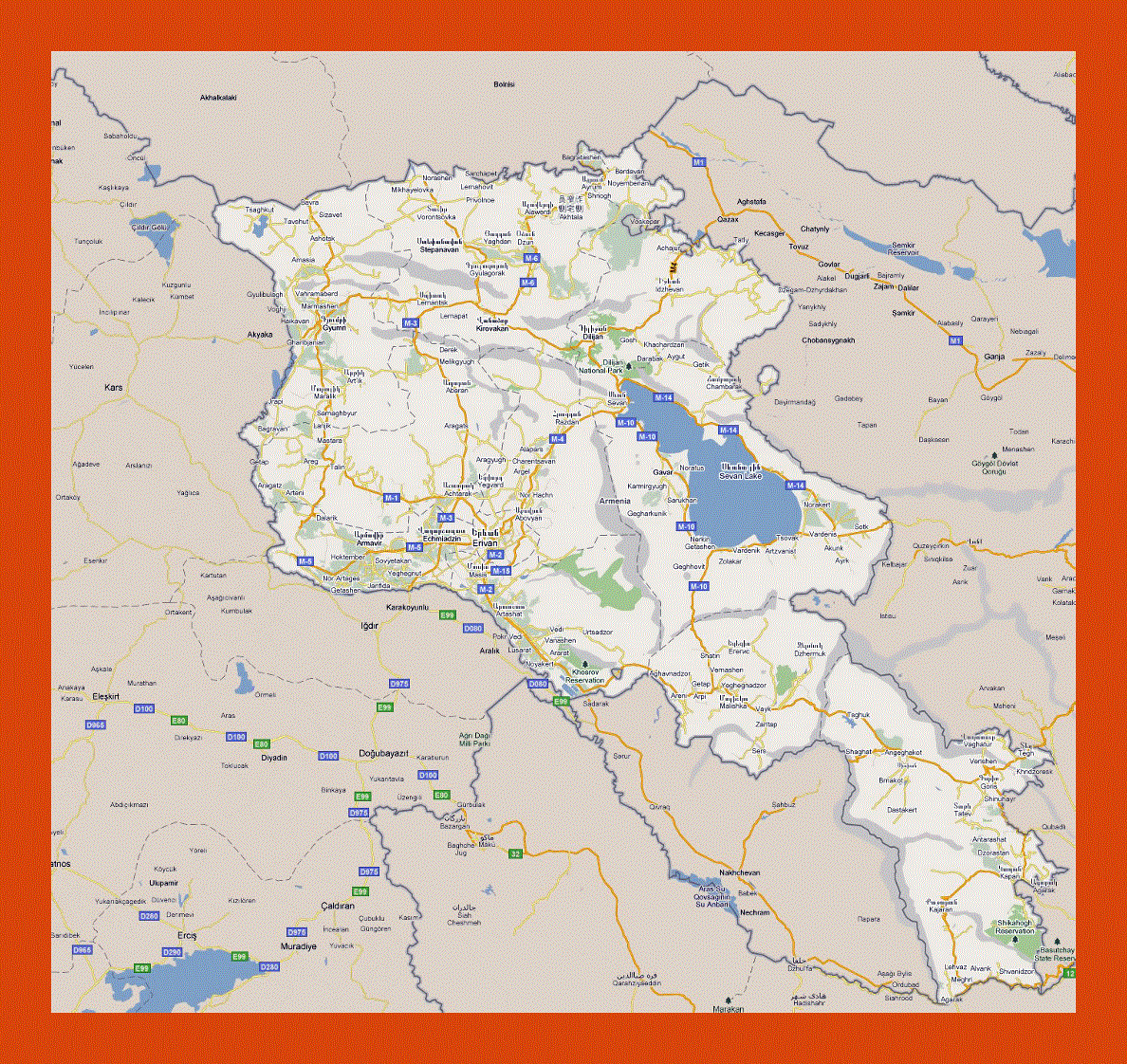 Road map of Armenia
