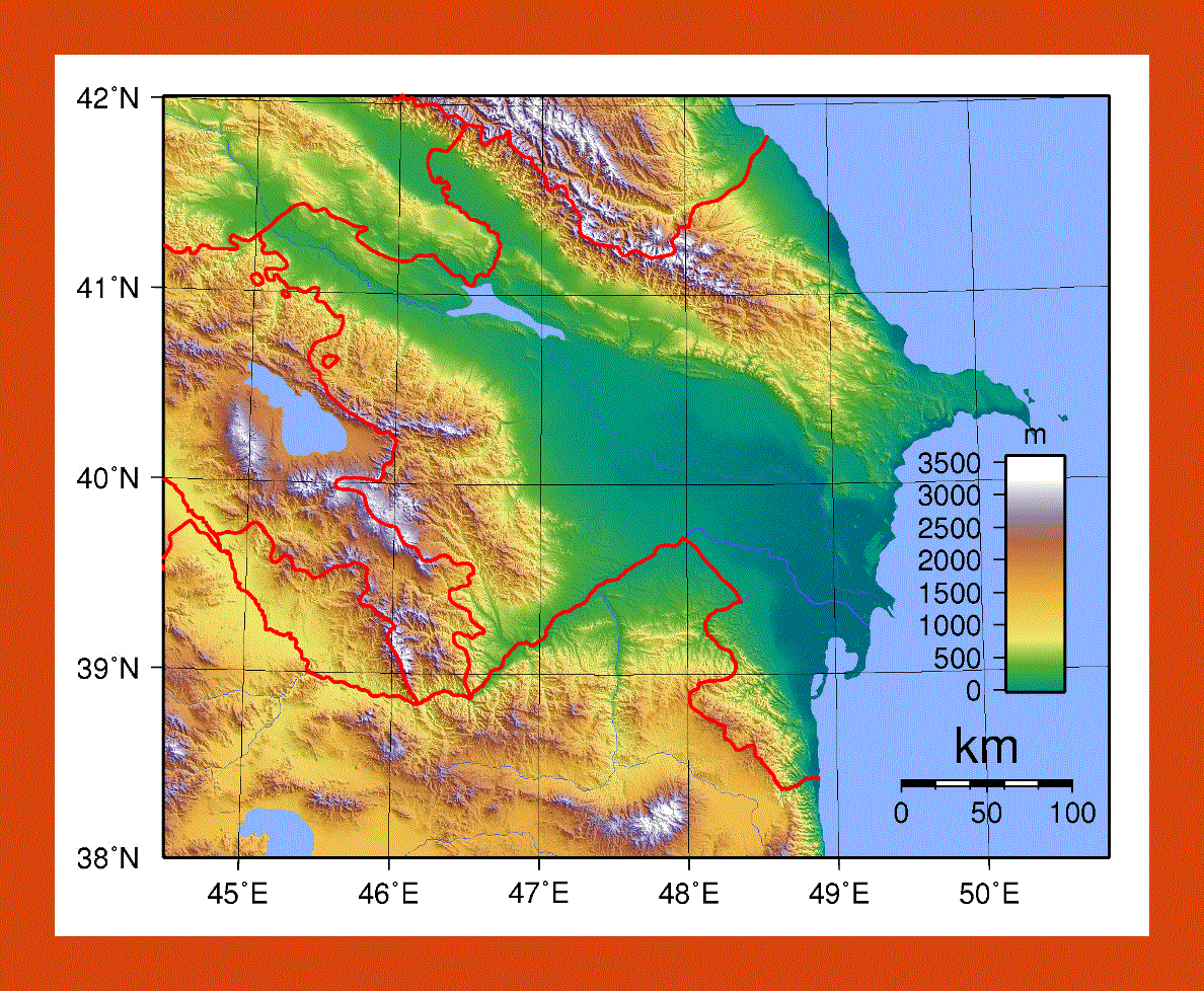 Physical map of Azerbaijan