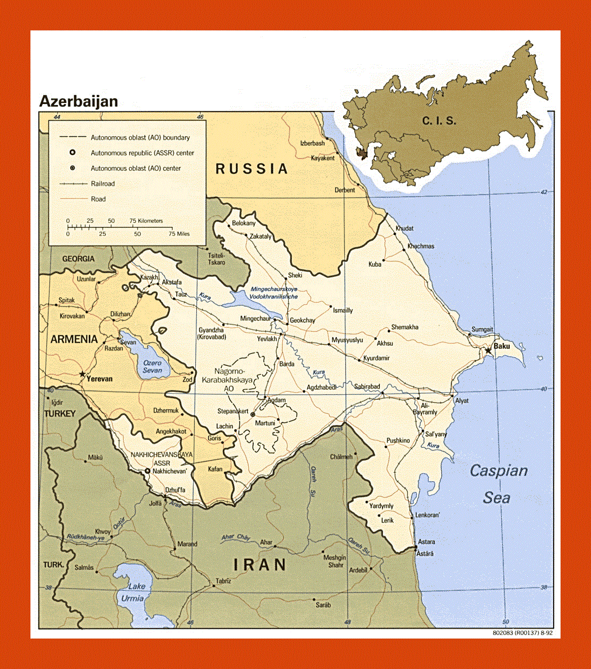 Political map of Azerbaijan - 1992