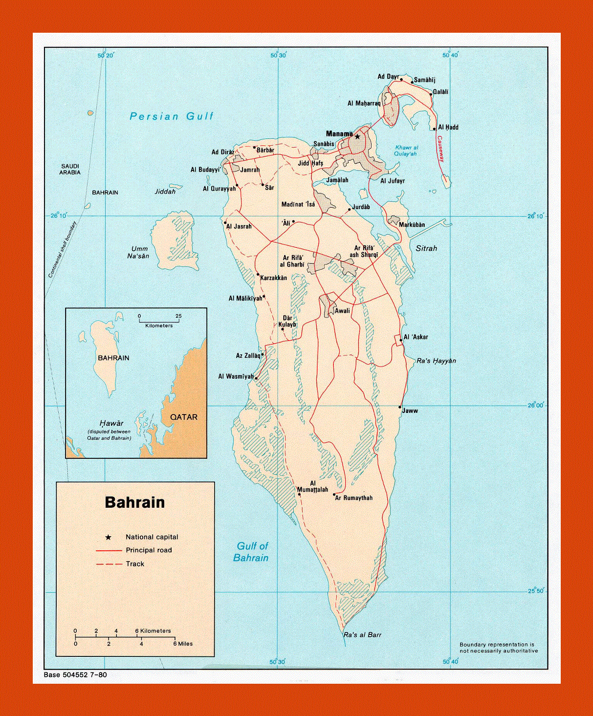 Political map of Bahrain - 1980