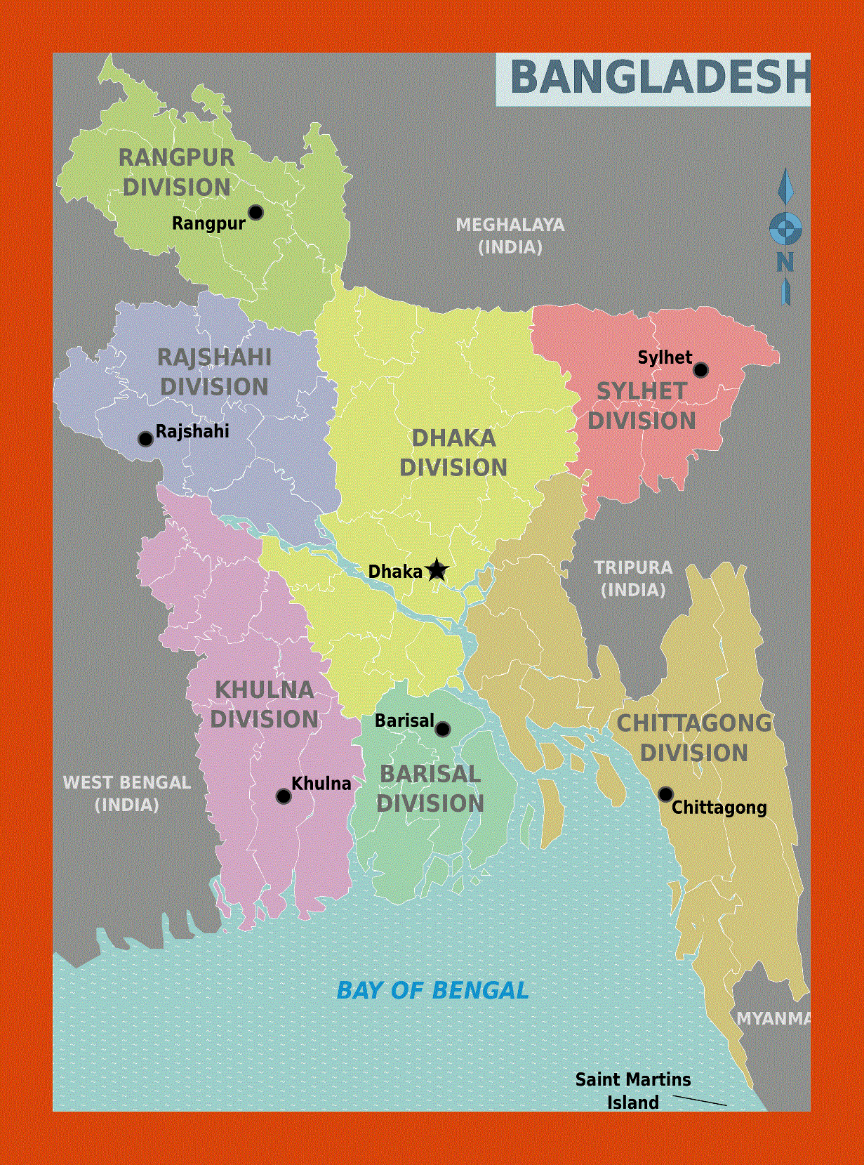 Administrative divisions map of Bangladesh