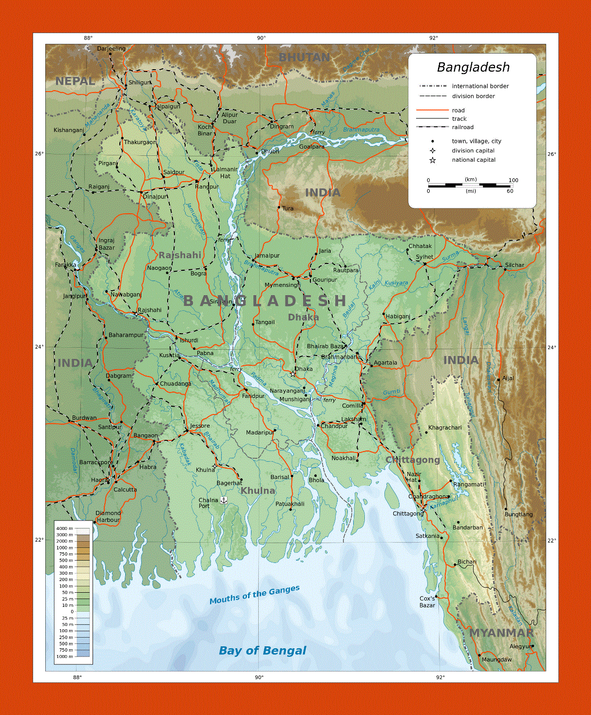 Physical map of Bangladesh