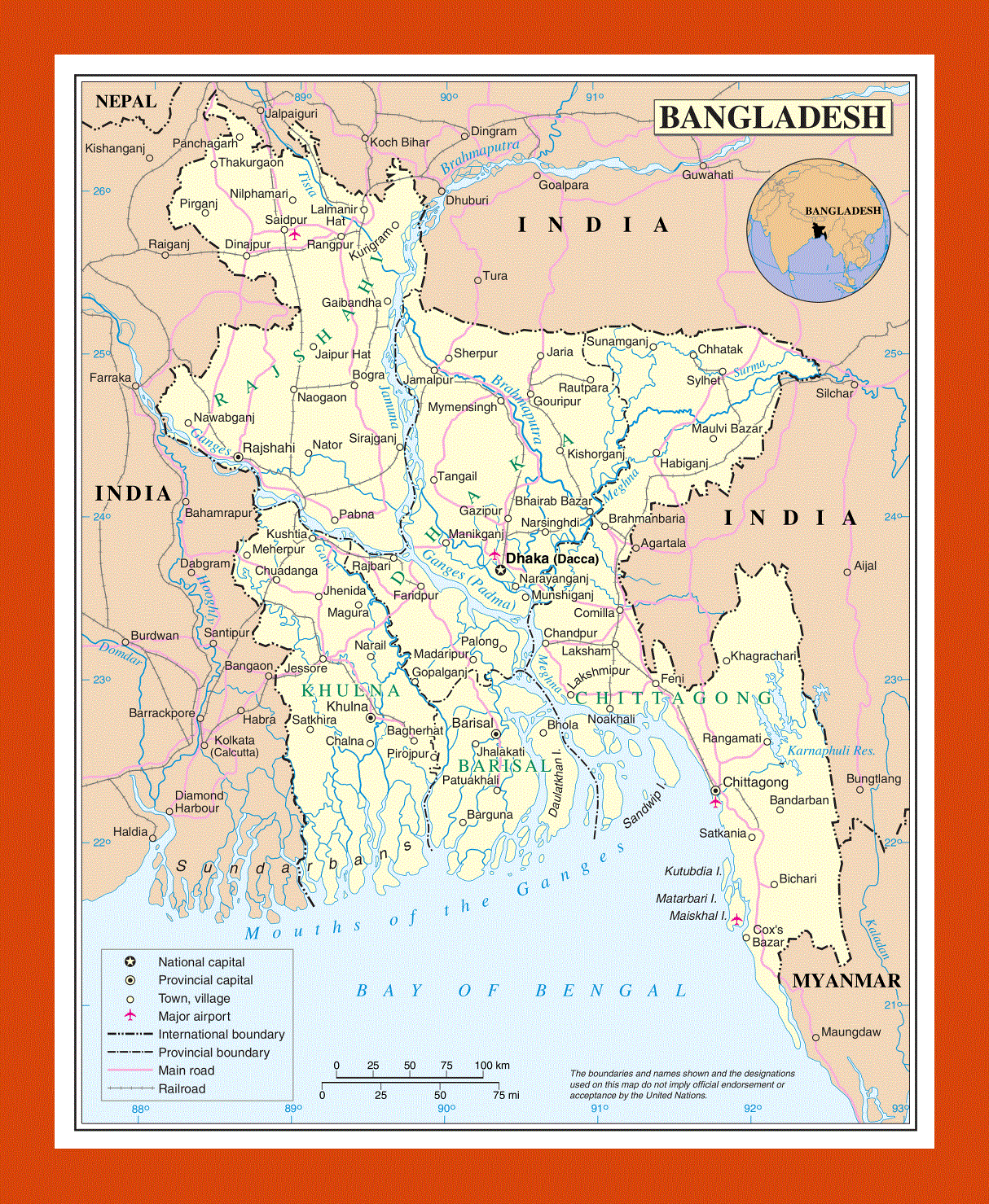 Political and administrative map of Bangladesh